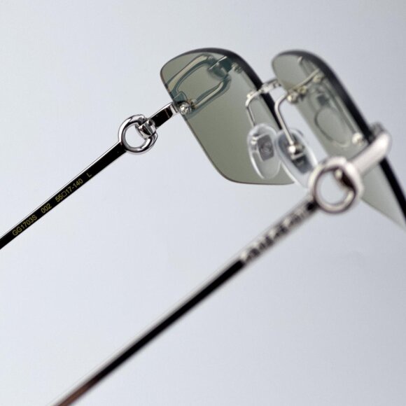 Gucci GG1703S 002 Men BRAND NEW Sunglasses Silver Green Mirror Rectangle - Picture 8 of 14